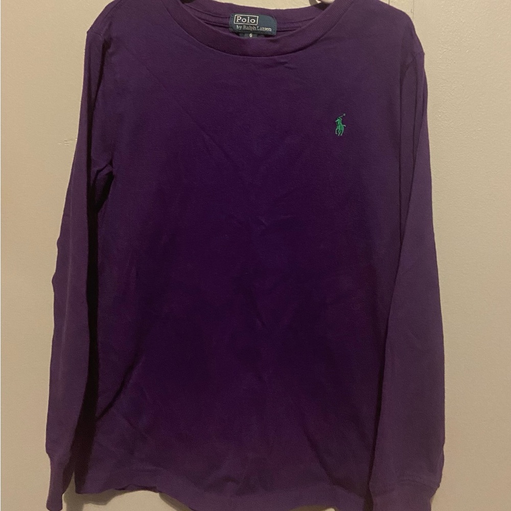 Kids Boys Girls Long Sleeve Purple Ralph Lauren Polo Shirt